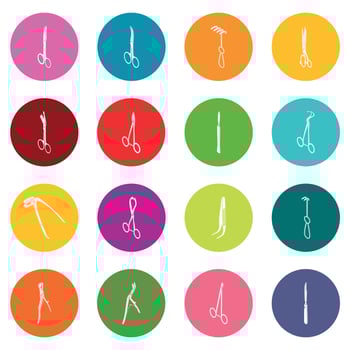 Surgeons tools icons set colorful circles vector