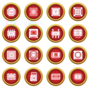 Computer chips icons set, simple style vector