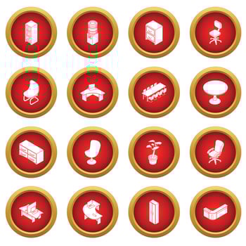 Office furniture icons set, simple isometric style vector