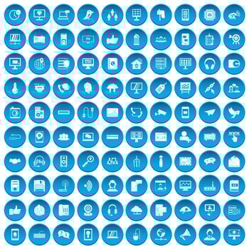 100 communication icons set blue vector