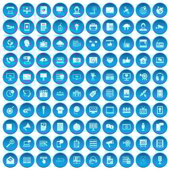 100 information technology icons set blue vector