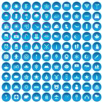 100 star icons set blue vector