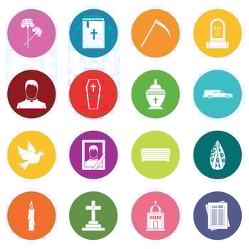 Funeral icons many colors set vector