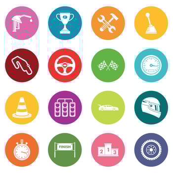 Racing speed icons many colors set vector