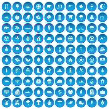 100 leaf icons set blue vector