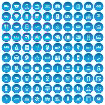 100 paying money icons set blue vector