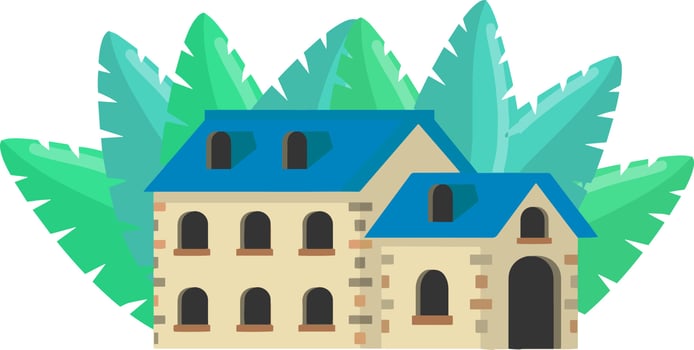 Cozy suburban house. Small town and white house. vector