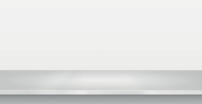 Light white stone table top on white panoramic background, advertising web template - Vector