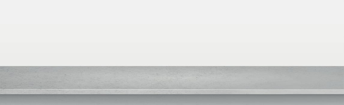 Gray concrete stone countertop on white panoramic background, promotional web template - Vector