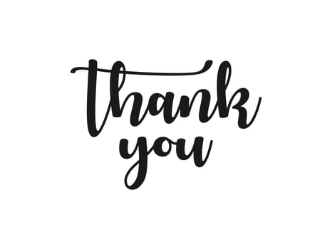 Thank You Lettering Black Text Handwriting Calligraphy with Shadow isolated on White Background. Greeting Card Vector Illustration Design Template Element