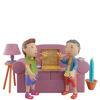 3d boys eating fast food png