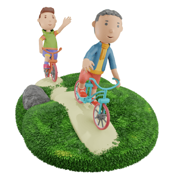 3d boys riding bicycle png