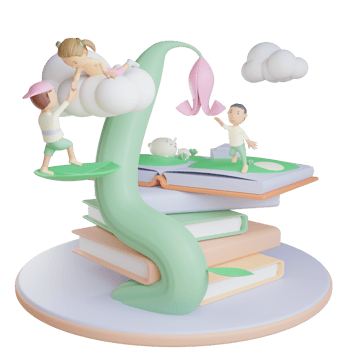 3d children book climb the clouds in the giant tree illustration with transparent background png