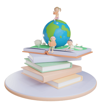 3d children book read on the globe illustration with transparent background png