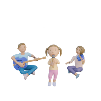 3d render father mom and daughter sing and playing music illustration png