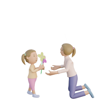 3d render mother and daughter give flower illustration png