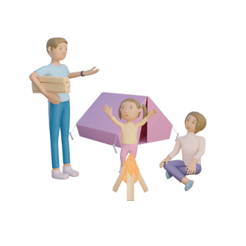 3d render father mom and daughter camp and bonfire illustration png