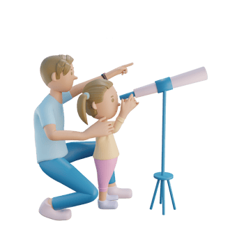 3d render father and daughter using telescope together illustration png