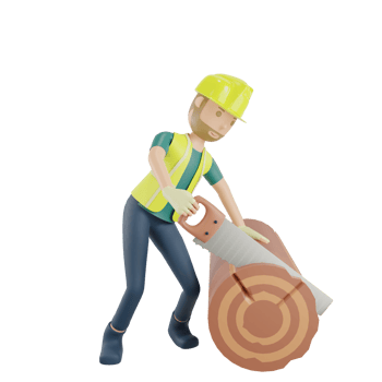 Carpenter with hand saw and wood plane png