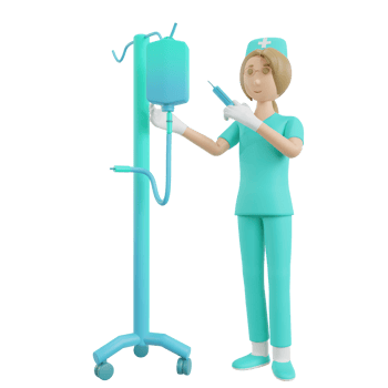 3d render nurse illustration with medical injection and medical infusion png