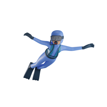 3d scuba diver illustration with transparent background png