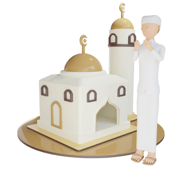 3d mosque with man prayer illustration with transparent background png