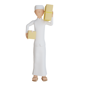 3d man muslim bring package illustration with transparent background png