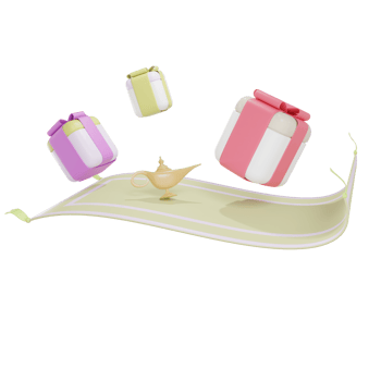 flying carpet with gift box illustration 3d render png