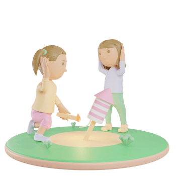 teenage girls playing firework illustration 3d render png