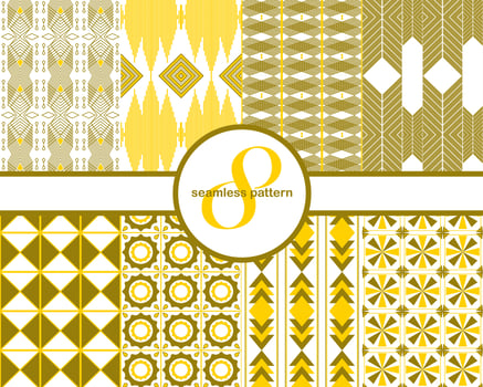 geometric seamless patterns vector set. yellow,brown and white color fabric pattern background