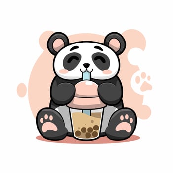 panda drinking boba vector illustration design