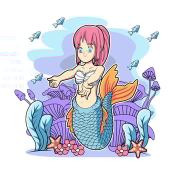 mermaid getting hug vector illustration design