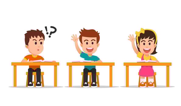 Little boy confused because his friends are very smart vector