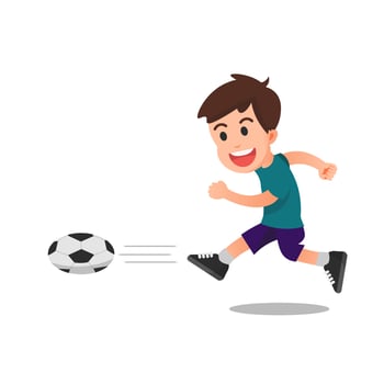 a boy kicks a soccer ball hard with power vector