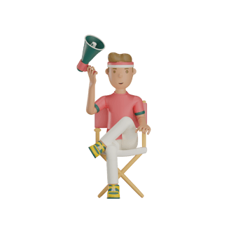 3d Indonesian Independence day character sit in the director's chair megaphone with transparent background png