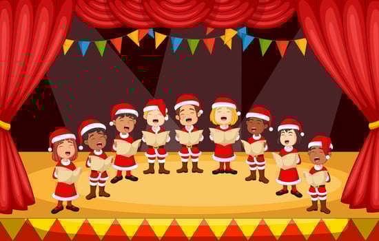 Choir children singing a song on the stage vector