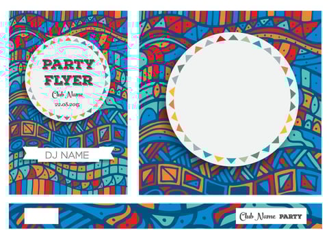 Club Flyers with copy space and hand drawn pattern. vector