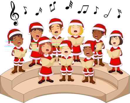 Choir girls and boys singing a song vector