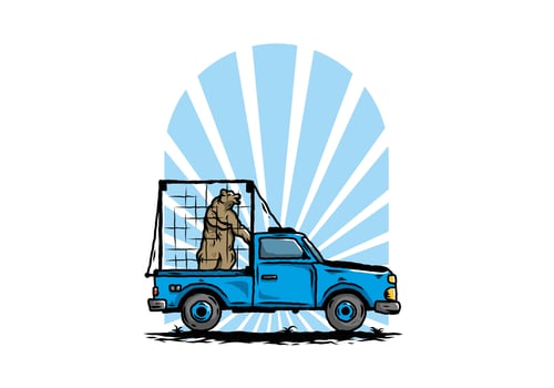 Big bear in cage on car illustration vector