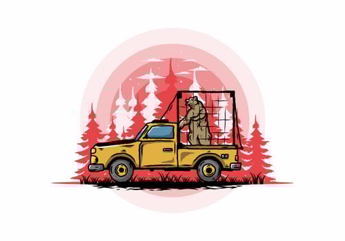 Big bear in cage on car illustration vector