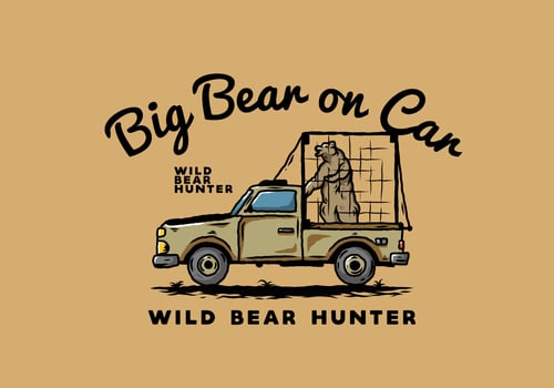 Big bear in cage on car illustration vector