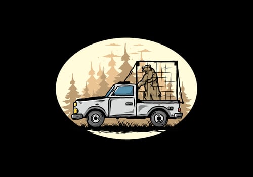 Big bear in cage on car illustration vector