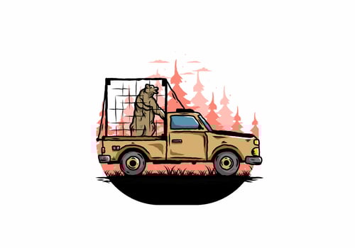 Big bear in cage on car illustration vector