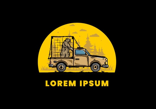 Big bear in cage on car illustration vector