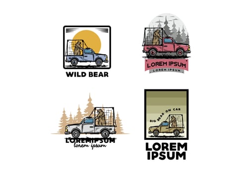 Big bear in cage on car illustration vector