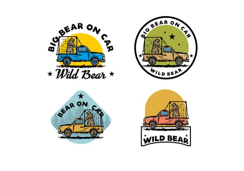Big bear in cage on car illustration vector