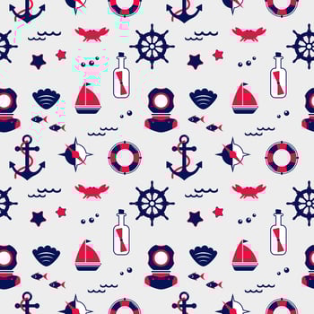 Seamless pattern from sailing elements. Abstract background, wallpaper. Nautical collection, marine travel icons vector