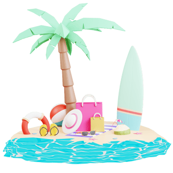 Summer sale banner template with 3d illustration png