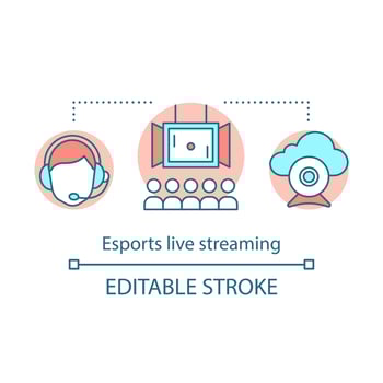 Esports live streaming concept icon. Cyber sports commentator work for audience. Electronic games. Multiplayer competition idea thin line illustration. Vector isolated outline drawing. Editable stroke