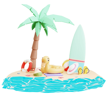 Summer sale banner template with 3d illustration png